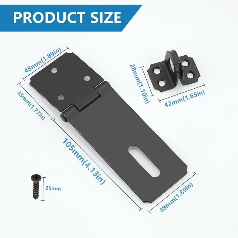 Mooche Door Lock Hasp Latch, Thicked SUS304 Stainless Steel Security Packlock Clasp Hasp Lock Latch for for Interior Door Front Door Toilet Door Barn Door Fence Door Garage Door Pet Room (Black, 4.13 Inch) - Image 2